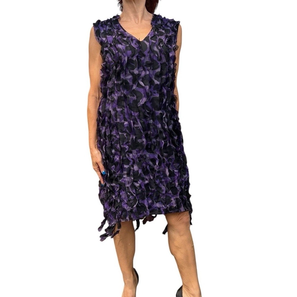 VTG MOSCHINO Cheap & Chic Purple Raw Edge Mini Silk Ruffle Sleeveless Dress 12